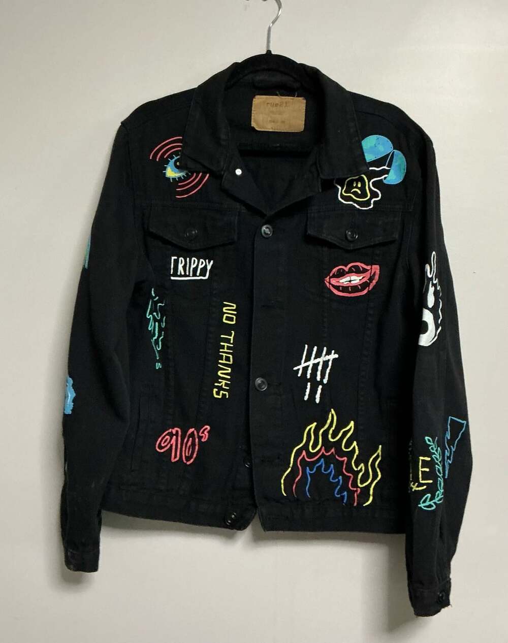 Rue21 Black Y2K Graffiti Expand Your Horizons Denim Jacket Medium
